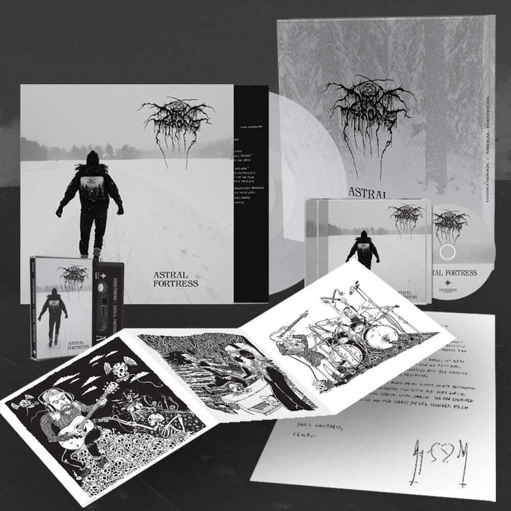 the album cover for Darkthrone - Astral Fortress - Peaceville Store Exclusive Deluxe Edition, 140gm Clear Vinyl/CD/Cassette/A4 Letter/Art Prints