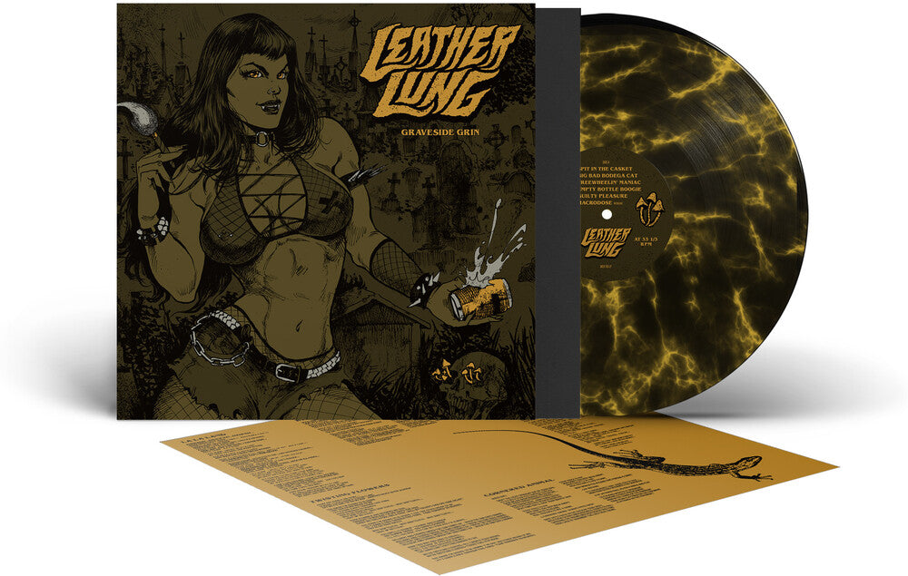 the album cover for Leather Lung - Graveside Grin - Black & Yellow Marble (Blk) (Ylw)
