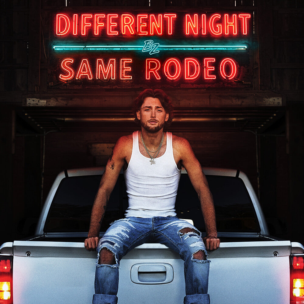 the album cover for Bailey Zimmerman - Different Night Same Rodeo (Cola Bottle Clear Vinyl 2LP)
