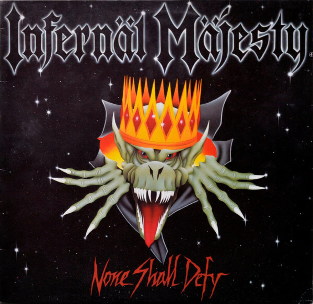 the album cover for Infernal Majesty - None Shall Defy