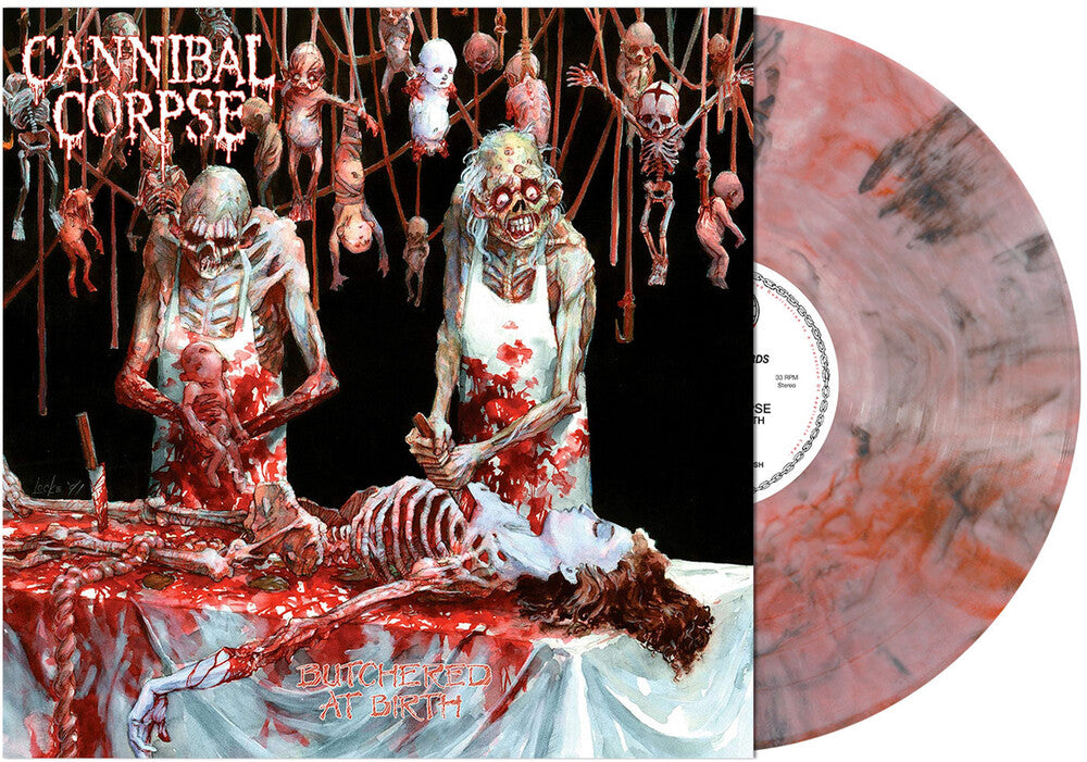 the album cover for Cannibal Corpse - Butchered at Birth (red & Black Smoke Vinyl)
