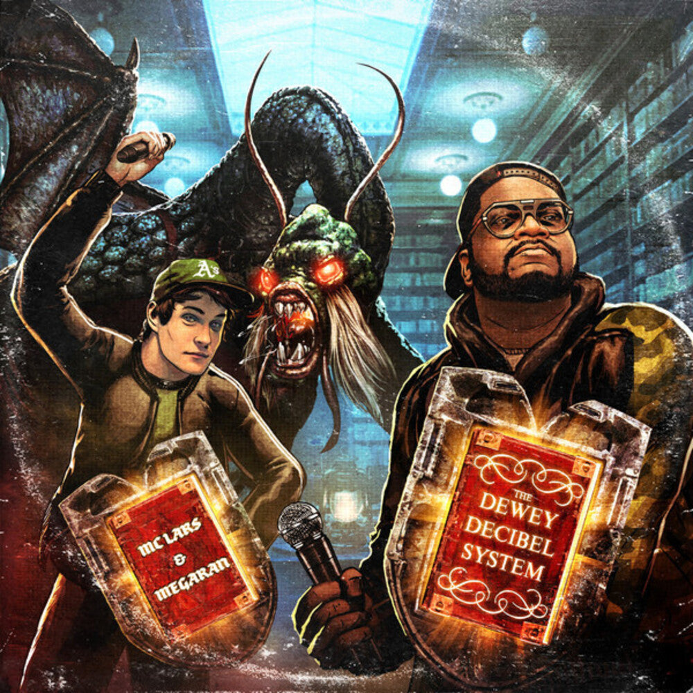 the album cover for Mc Lars & Mega Ran - The Dewey Decibel System