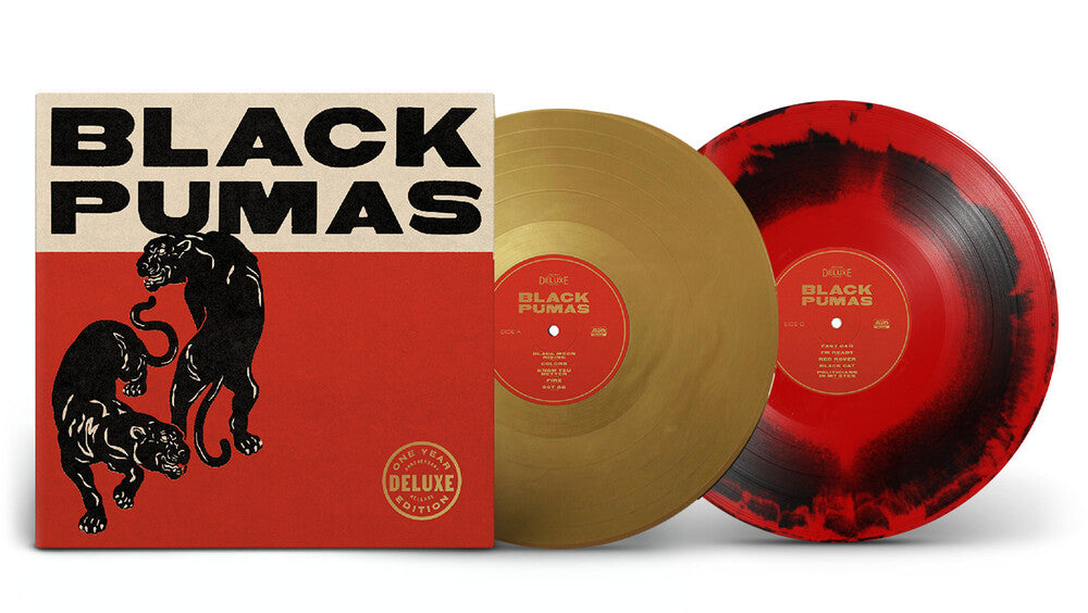 the album cover for Black Pumas - Black Pumas [Deluxe Gold & Red/Black Marble 2 LP]