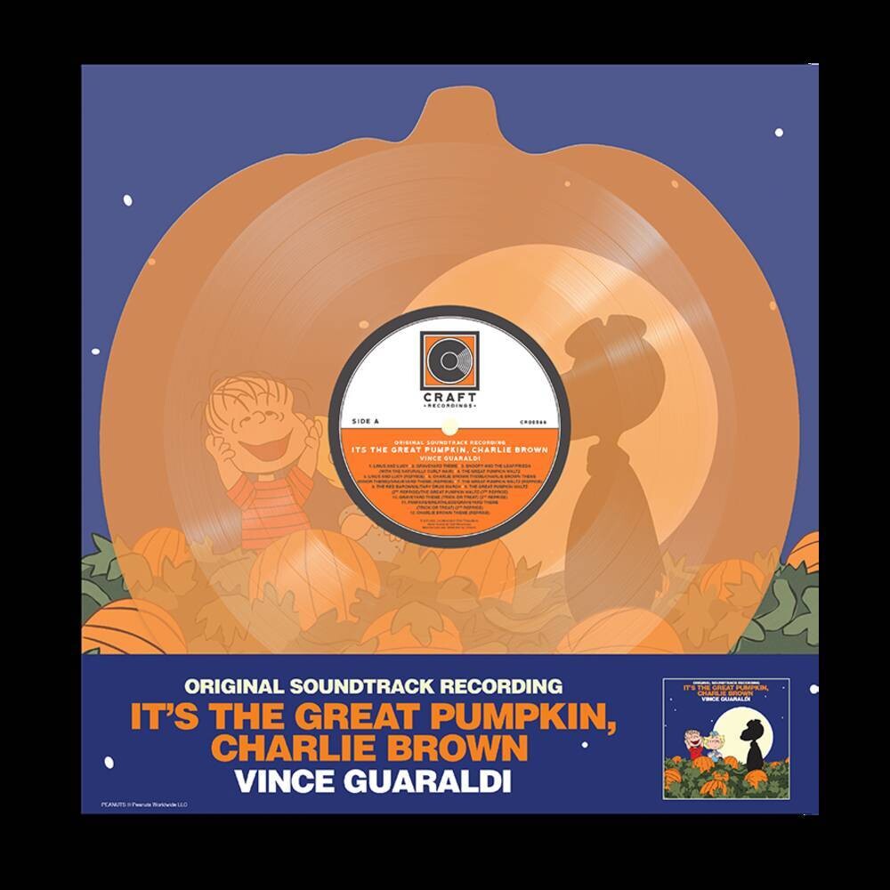 the album cover for Vince Guaraldi Trio - It's The Great Pumpkin, Charlie Brown [Translucent Orange Pumpkin Shaped LP]