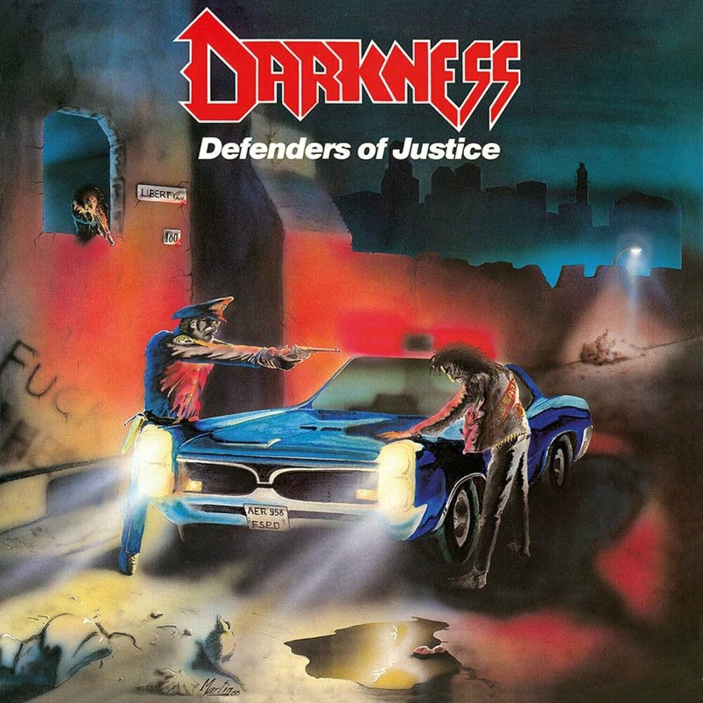 the album cover for The Darkness - Defenders Of Justice - Splatter [Colored Vinyl]