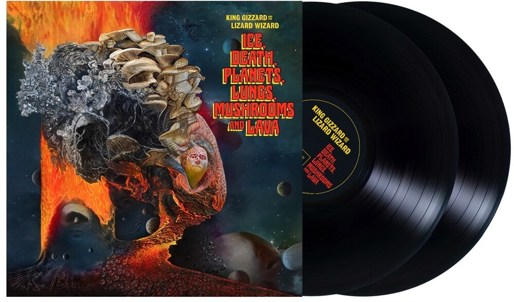 the album cover for King Gizzard & The Lizard Wizard - Ice, Death, Planets, Lungs, Mushrooms and Lava [Limited Edition Recycled Black Wax 2 LP]