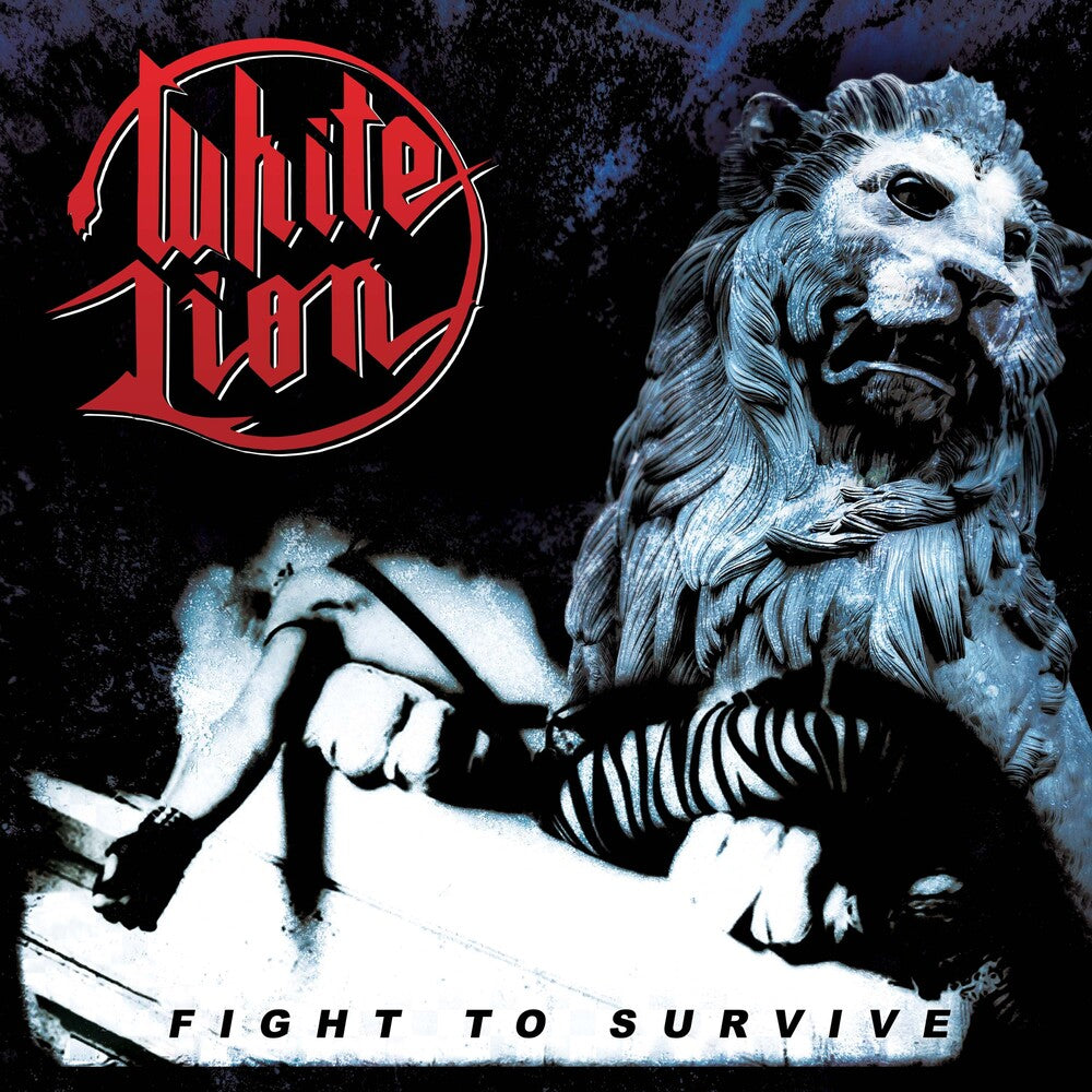the album cover for White Lion - Fight To Survive [Limited Edition White/Black/Red Splatter LP]
