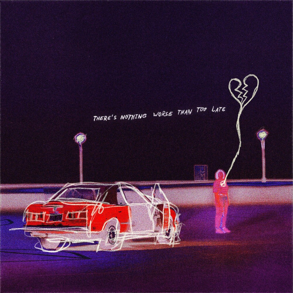 the album cover for Real Friends - There's Nothing Worse Than Too Late [Indie Exclusive Limited Edition Blue & Purple Galaxy LP + Screenprinted BSide]