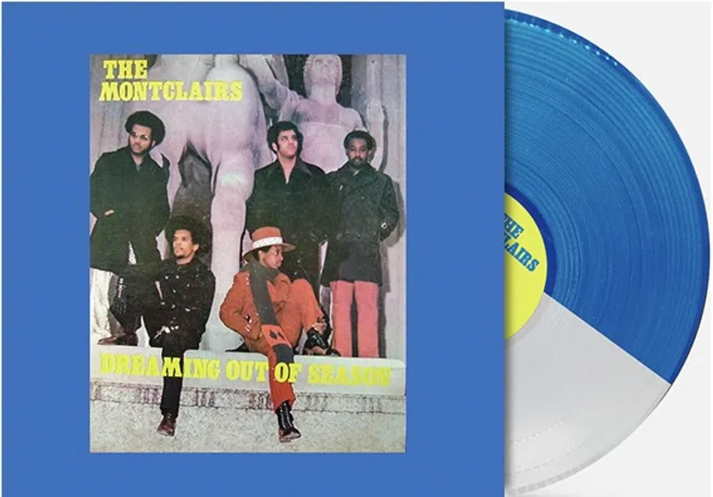 the album cover for The Montclairs - Dreaming Out of Season [RSD Essential Indie Exclusive Half White &amp; Half Blue]