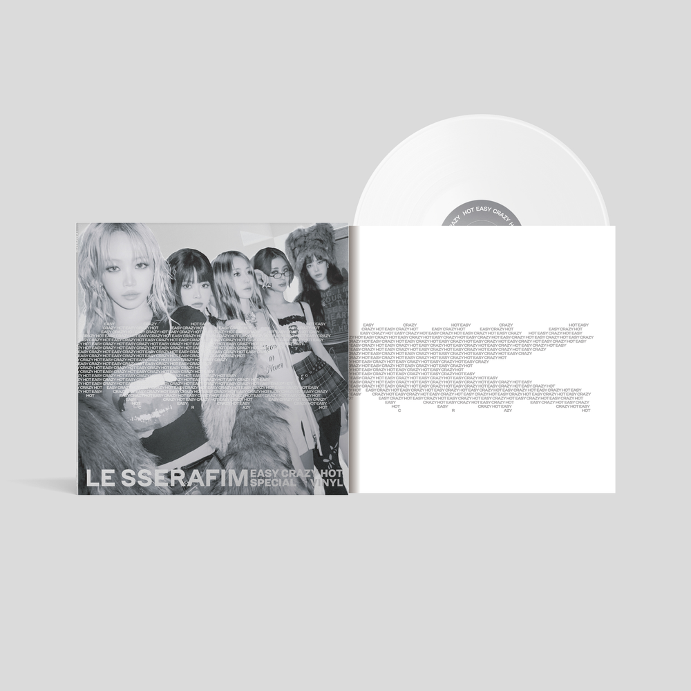 the album cover for LE SSERAFIM - EASY-CRAZY-HOT (Special Vinyl) [SILVER WHITE] [Indie Exclusive]