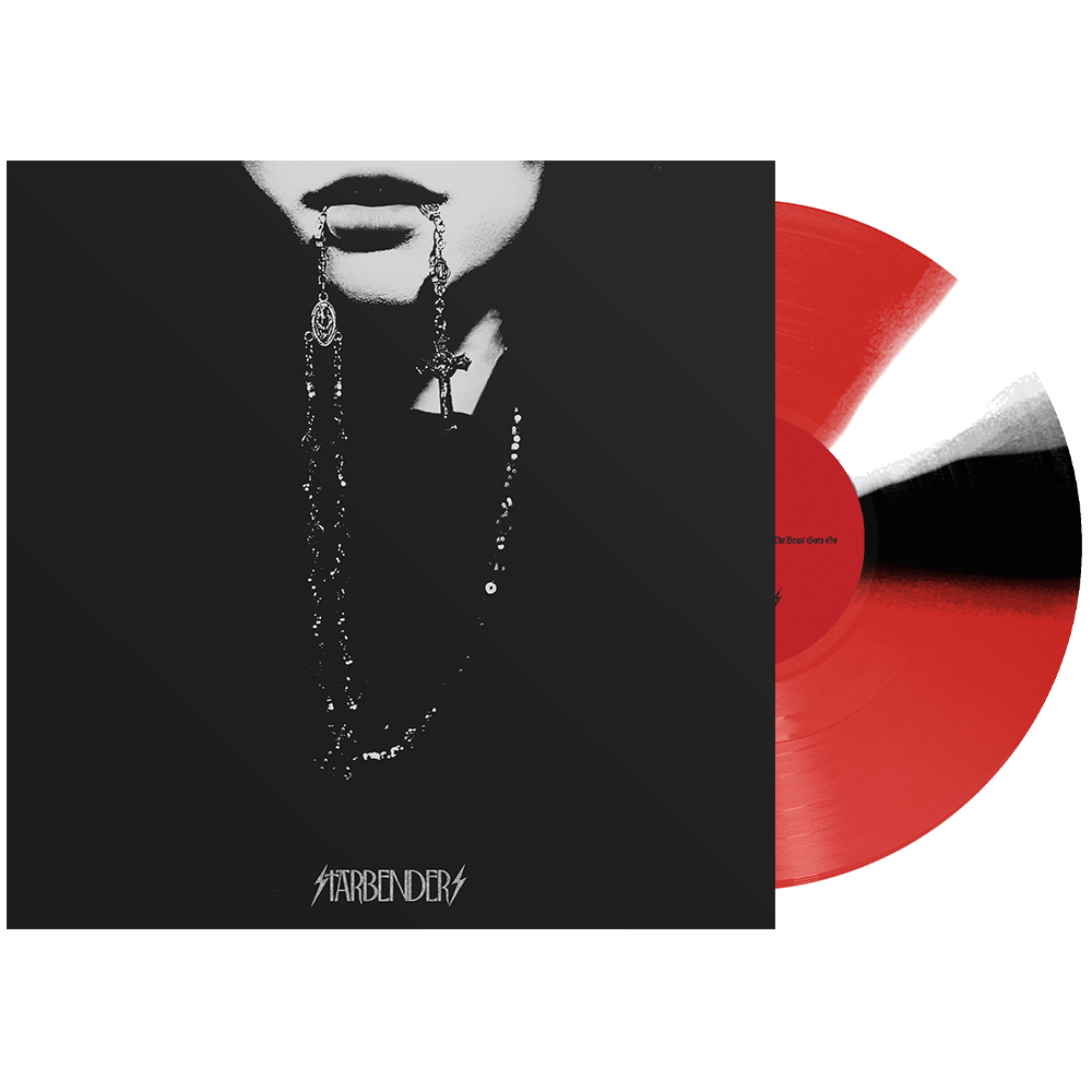 the album cover for Starbenders - The Beast Goes On [Indie Exclusive Trans Red w/ Black + White Twists]