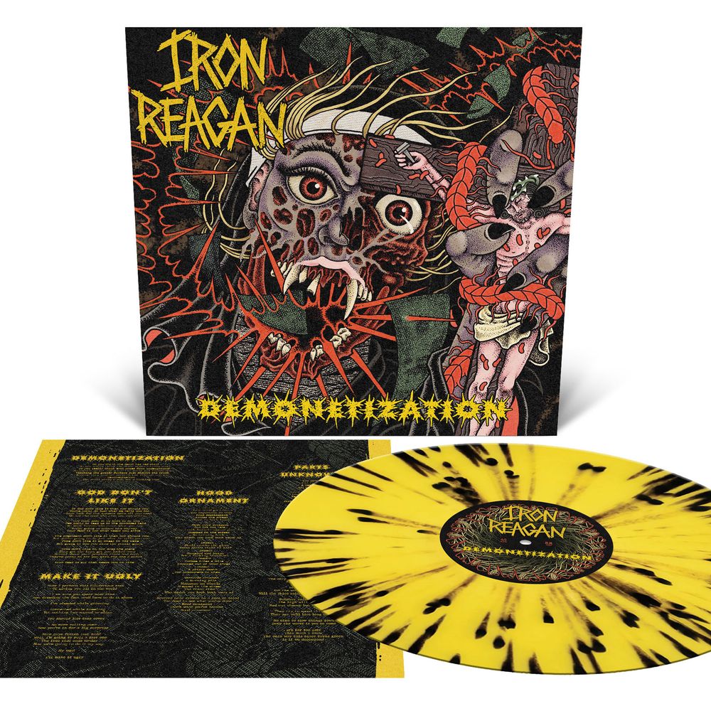 the album cover for Iron Reagan - Demonetization [Orchard Indie Exclusive Canary Yellow with Splatter]