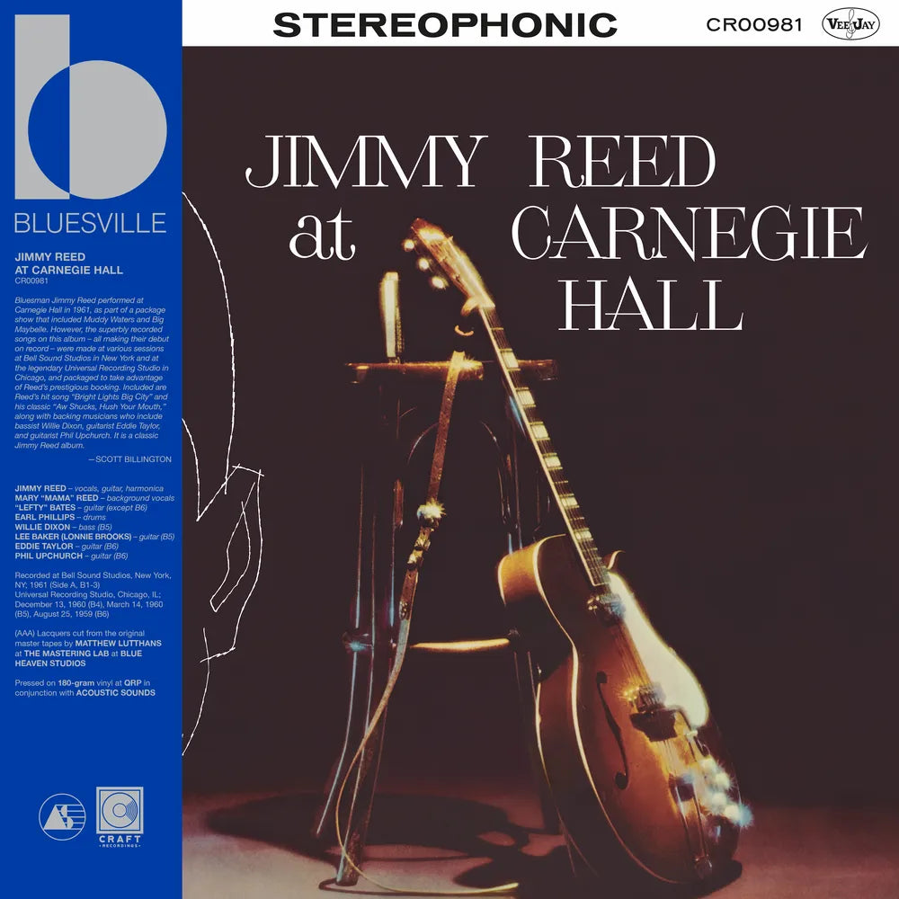 the album cover for Jimmy Reed - Jimmy Reed At Carnegie Hall - 2026 Bluesville [180g with tip-on jacket + obi]