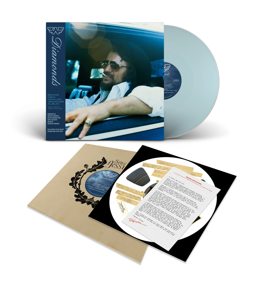 the album cover for Waylon Jennings - Diamonds [Indie Exclusive Baby Blue]