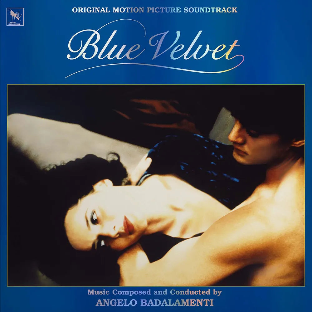 the album cover for Angelo Badalamenti - Blue Velvet Original Motion Picture Soundtrack - 40th Anniversary [Indie Exclusive Silver + collectible rainbow foil jacket]