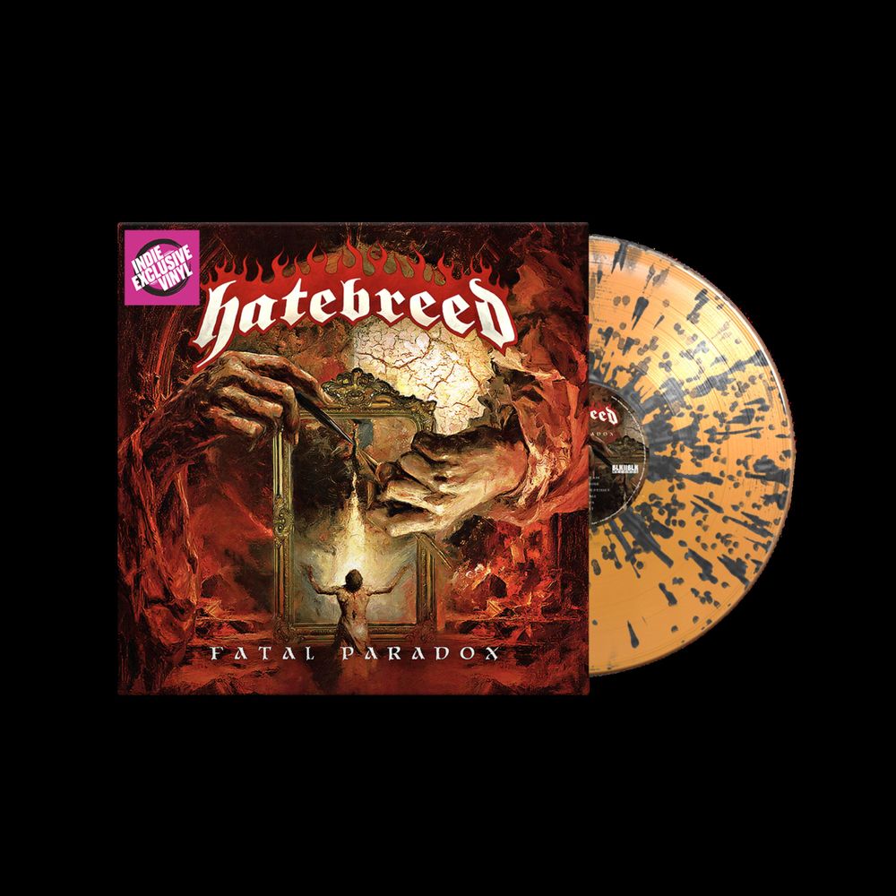 the album cover for Hatebreed - Fatal Paradox [Indie Exclusive Orange Black Splatter]