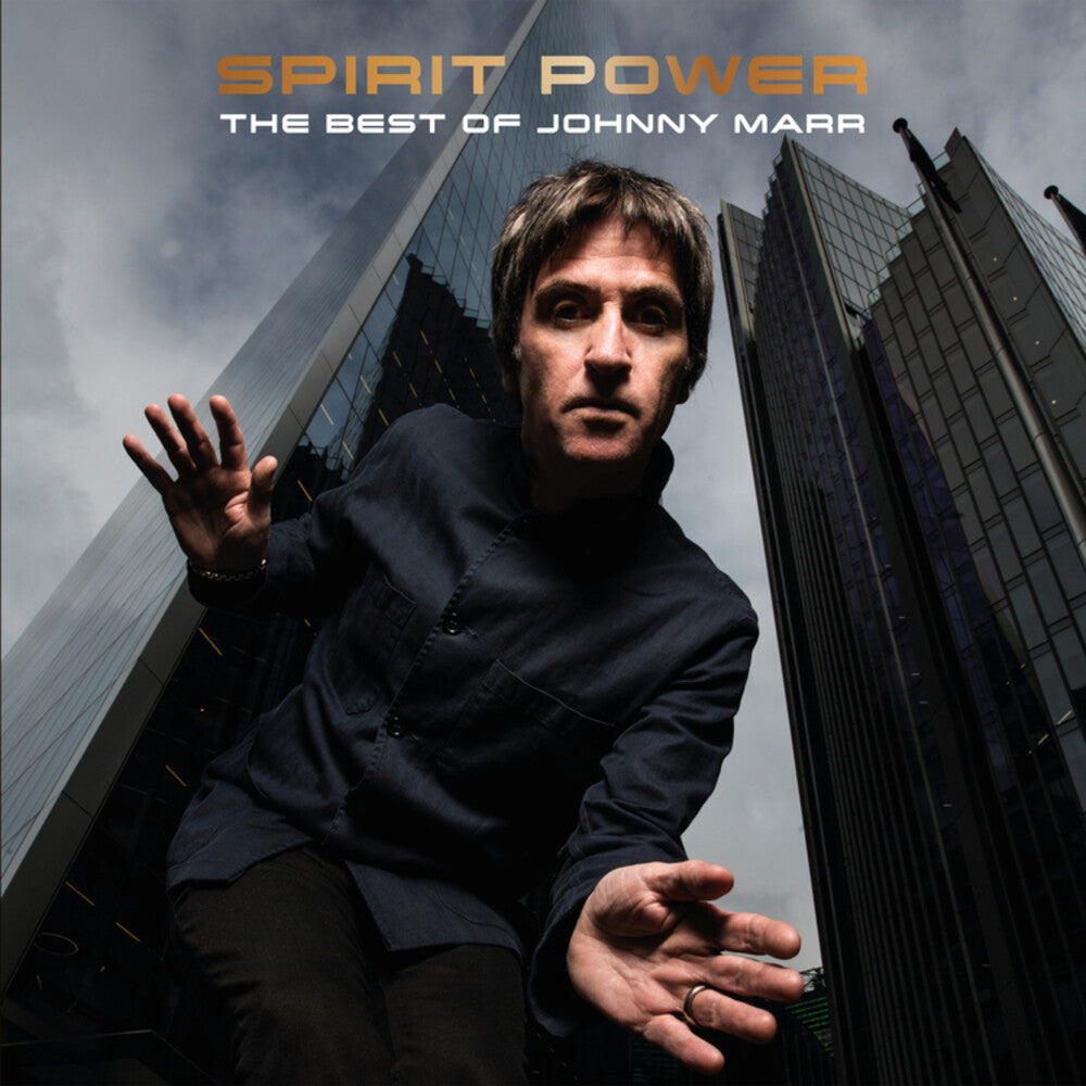 the album cover for Johnny Marr - Spirit Power: The Best of Johnny Marr [Indie Exclusive Limited Edition Gold 2LP]