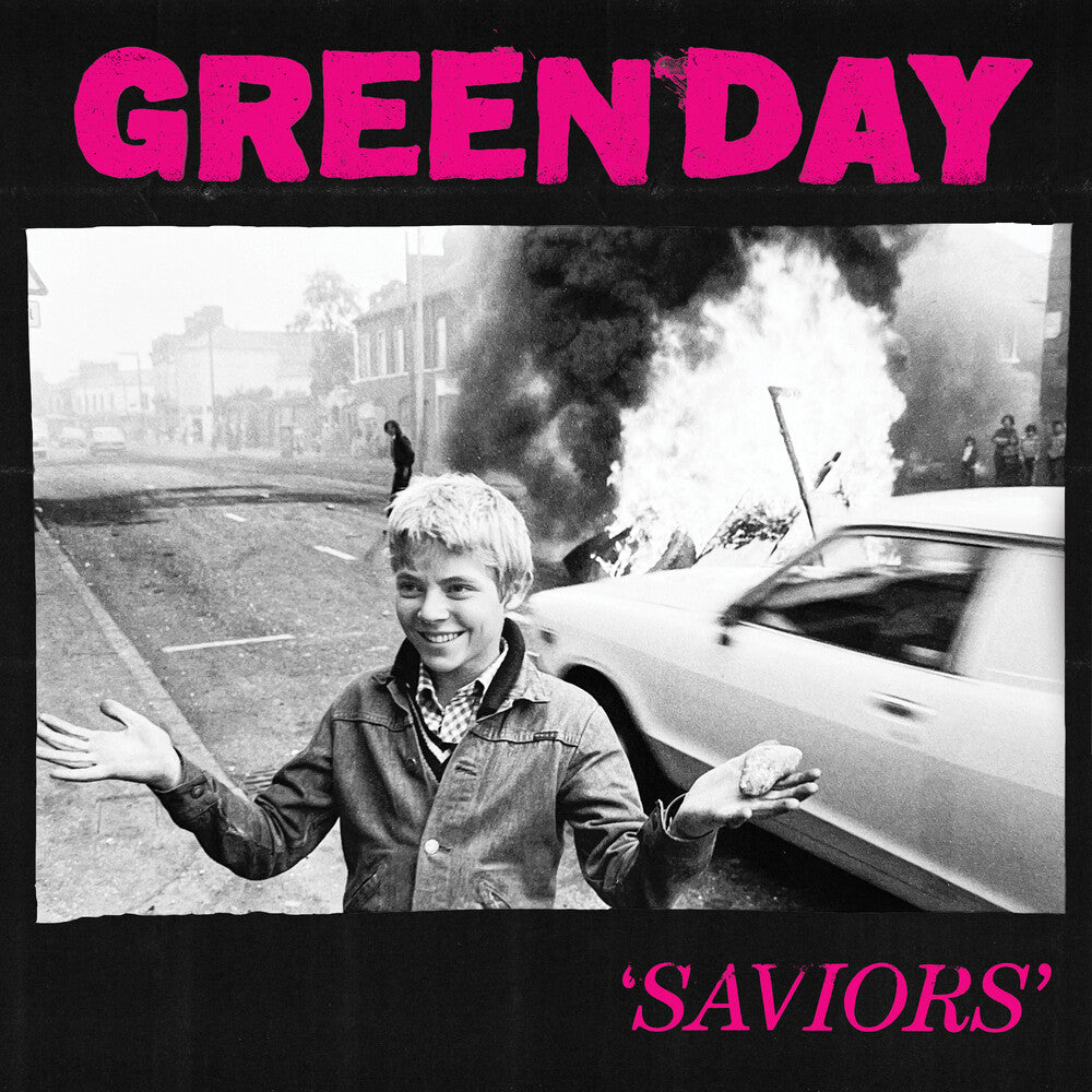 the album cover for Green Day - Saviors [Indie Exclusive Limited Edition Magenta & Black LP]