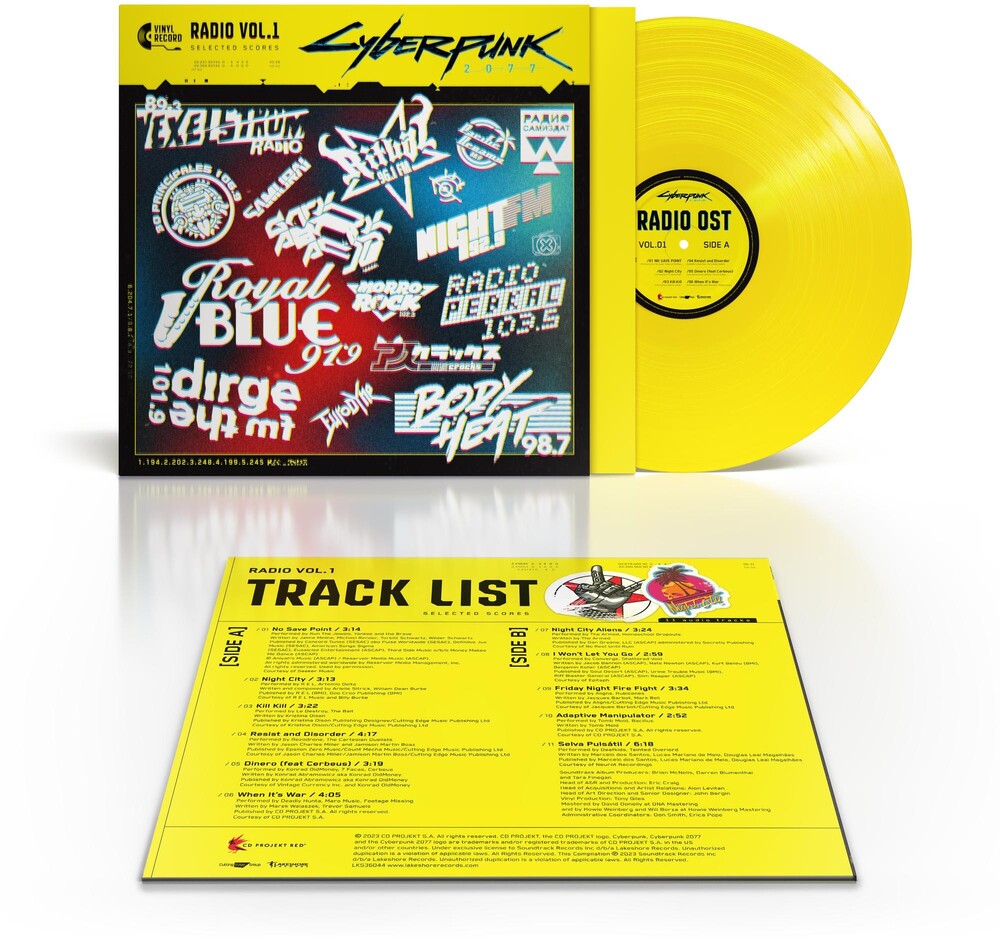 the album cover for Cyberpunk 2077 Radio 1 / Various (Cvnl) (Ylw) - Cyberpunk 2077 Radio 1 / Various [Clear Vinyl] (Ylw)