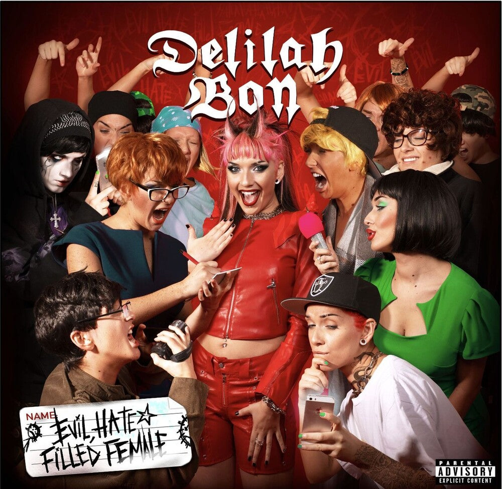 the album cover for Delilah Bon - Evil, Hate Filled Female - Red & Neon Green Vinyl
