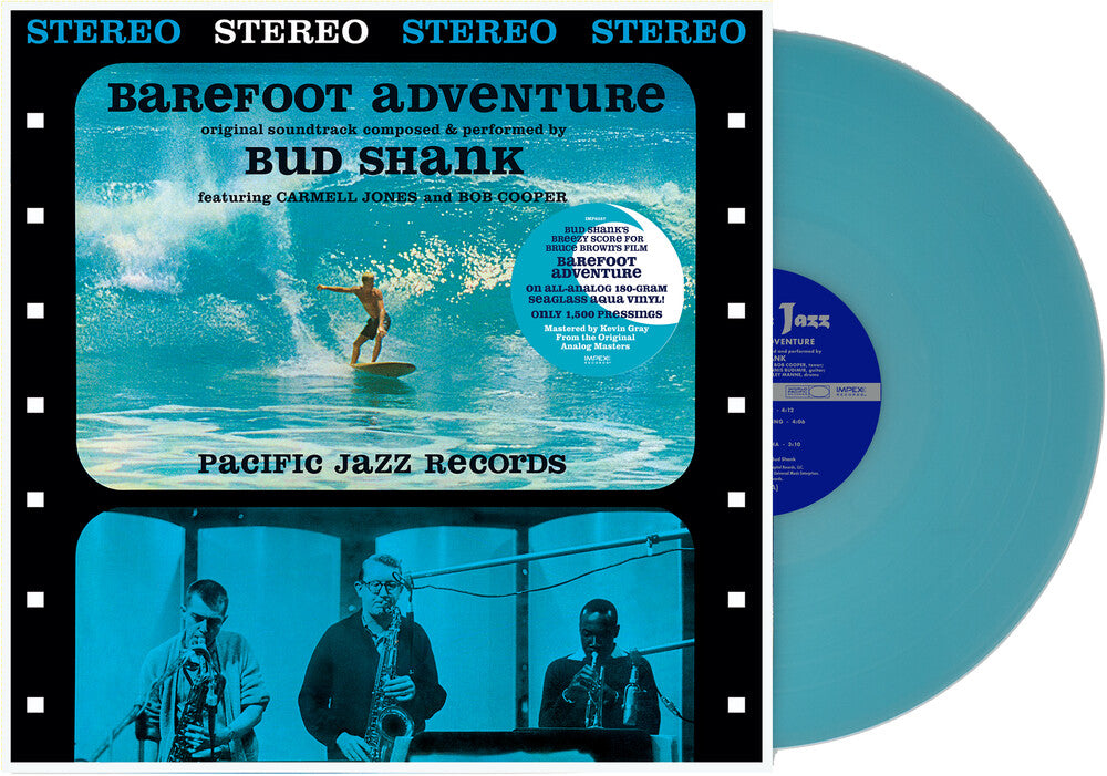 the album cover for Bud Shank - Barefoot Adventure - Seaglass Agua [Colored Vinyl] [Limited Edition]
