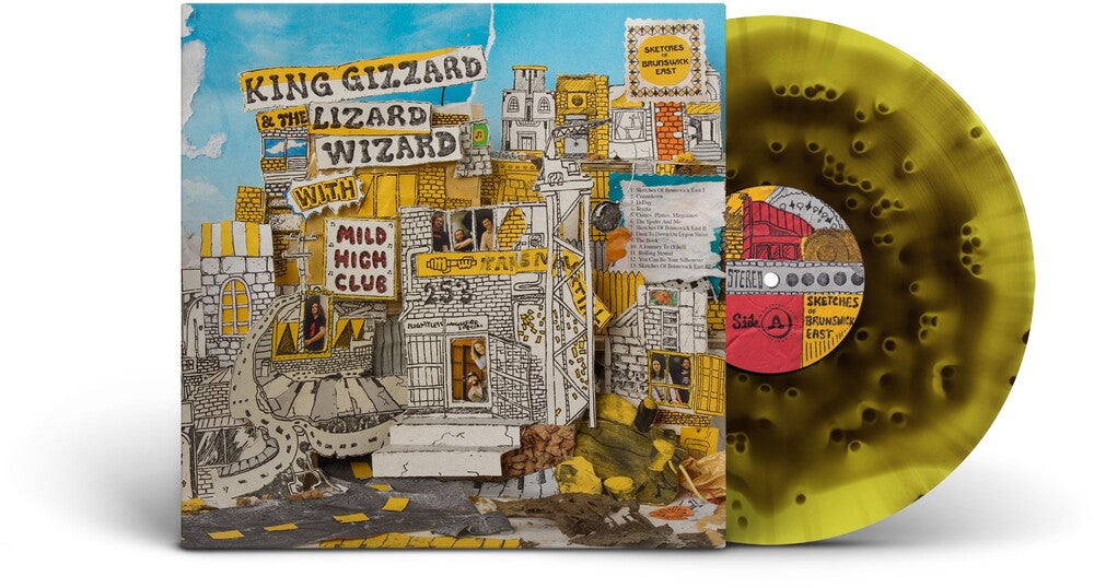 the album cover for King Gizzard &amp; The Lizard Wizard - Sketches Of Brunswick East (Migraine Edition) -  [cloudy yellow w/black ice LP]