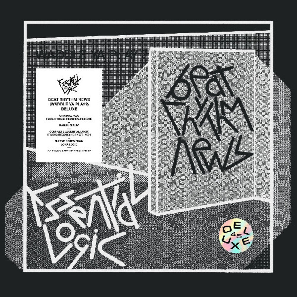 the album cover for Essential Logic - Beat Rhythm News (Waddle Ya Play) [45th Anniversary Edition, BLACK & WHITE SPLATTER VINYL]