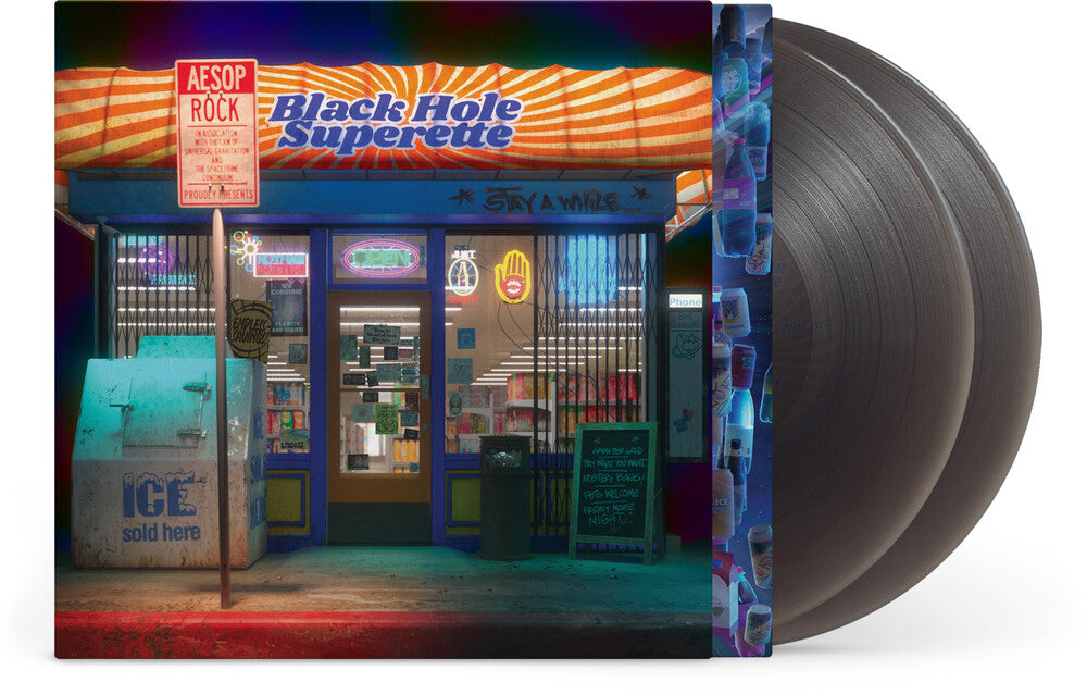 the album cover for Aesop Rock - Black Hole Superette [Black Ice 2LP]