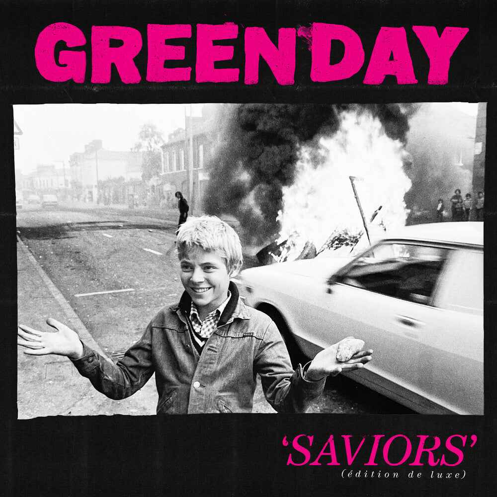 the album cover for Green Day - Saviors - (Edition de luxe) [Indie Exclusive Clear with Hot Pink Splatter 2LP]