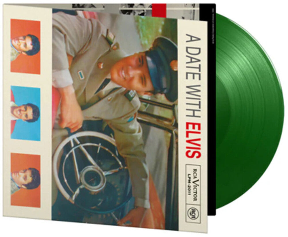 the album cover for Elvis Presley - A Date With Elvis - Limited Gatefold 180-Gram Light Green Colored Vinyl
