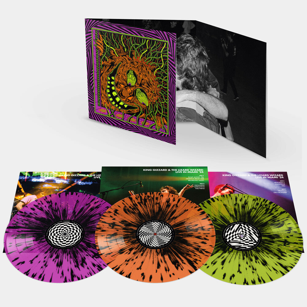 the album cover for King Gizzard & The Lizard Wizard - King Gizzard - Live in Miami '24 [Splatter Vinyl] [3LP]