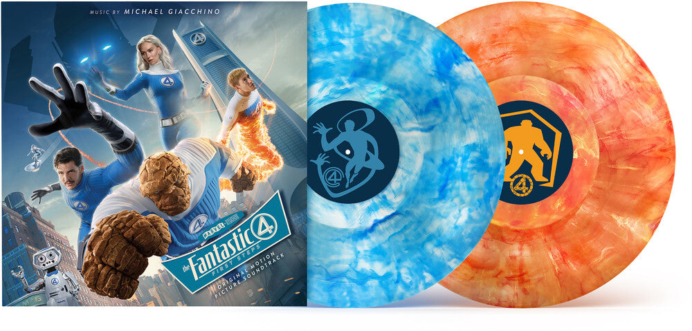 the album cover for Michael Giacchino - Fantastic Four: First Steps (Original Motion Picture Soundtrack) [Blue Marble/Orange Marble 2 LP]