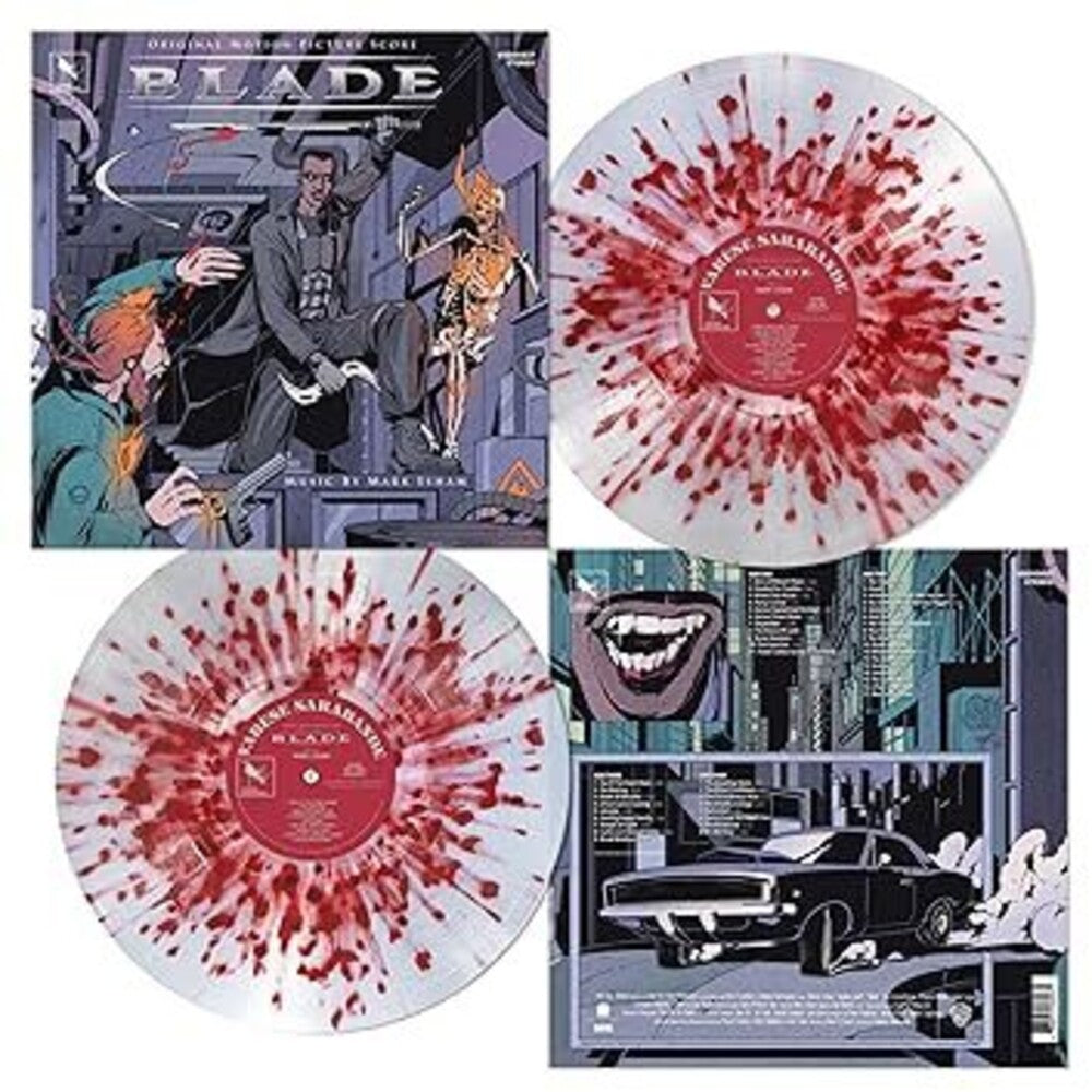 the album cover for Mark Isham - Blade (Original Soundtrack) [Blood Splatter Clear vinyl]