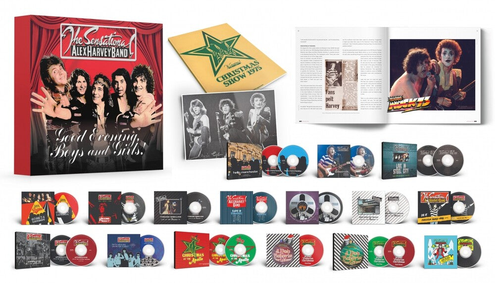 the album cover for Harvey, Alex / Sensational Alex Harvey Band - Good Evening Boys & Girls - 21CD Box Set with 144-page Hardback Book, Unseen & Rare Photographs