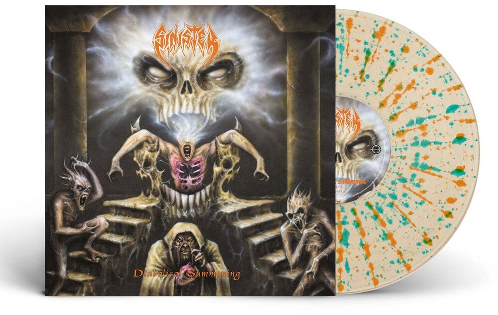 the album cover for Sinister - Diabolical Summoning - Turquoise-Green-Orange