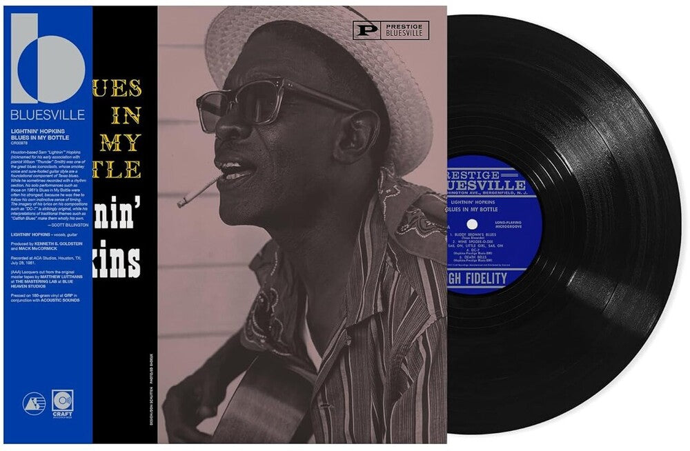 the album cover for Lightnin' Hopkins - Blues In My Bottle (Bluesville Acoustic Sounds Series) [180g Black Vinyl - paper wrapped jacket]