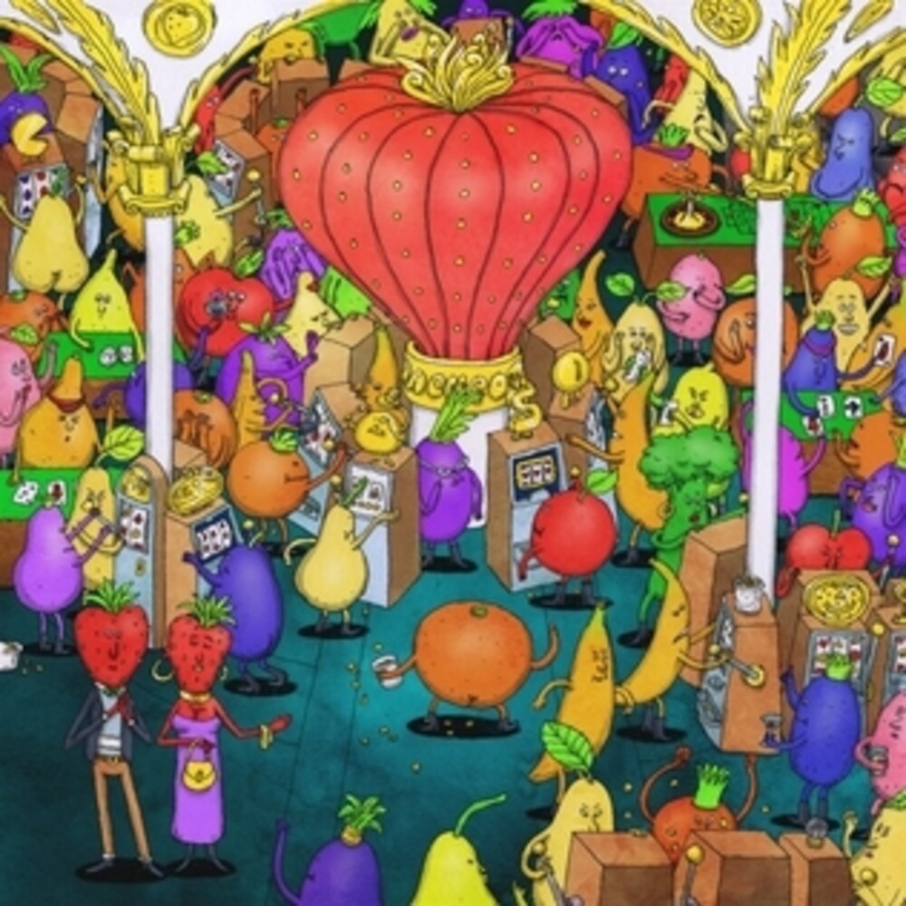 the album cover for Dance Gavin Dance - Jackpot Juicer [Blue, Black, and Red Splatter]