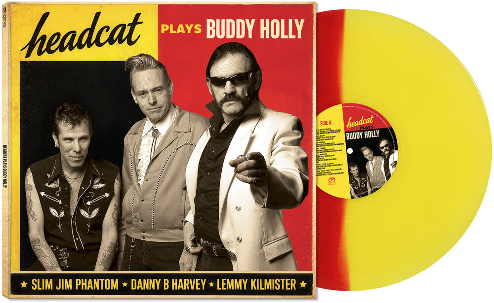the album cover for The Head Cat - Sings Buddy Holly [Red/Yellow Split]