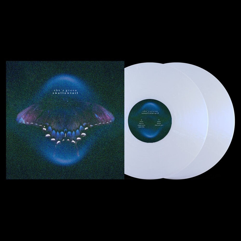 the album cover for she's green - swallowtail / chrysalis [Indie Exclusive Iridescent White]