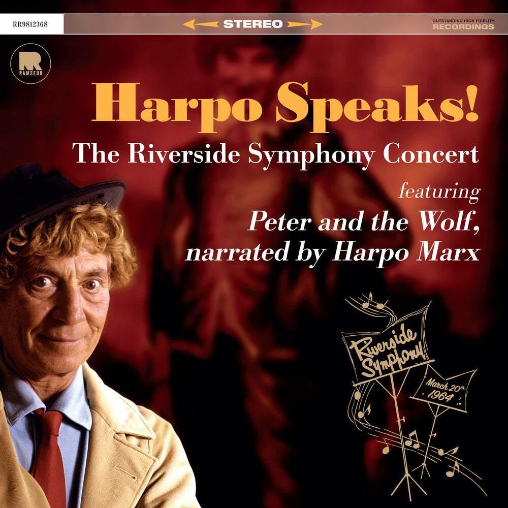 the album cover for Harpo Marx - Harpo Speaks! - The Riverside Symphony Concert featuring Peter and the Wolf