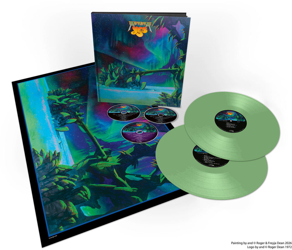 the album cover for Yes - Aurora [Deluxe Light Green Vinyl with 2CD and Blu-Ray Artbook]
