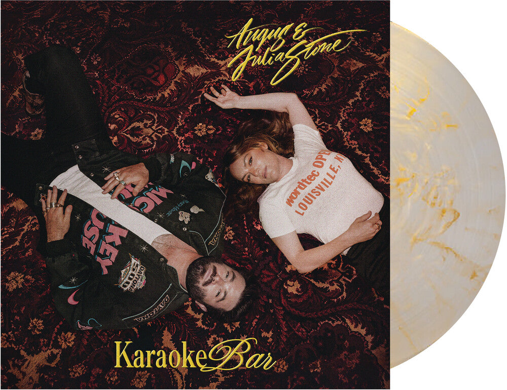 the album cover for Angus & Julia Stone - Karaoke Bar [Indie Exclusive Gold/Clear Smoky Marble]