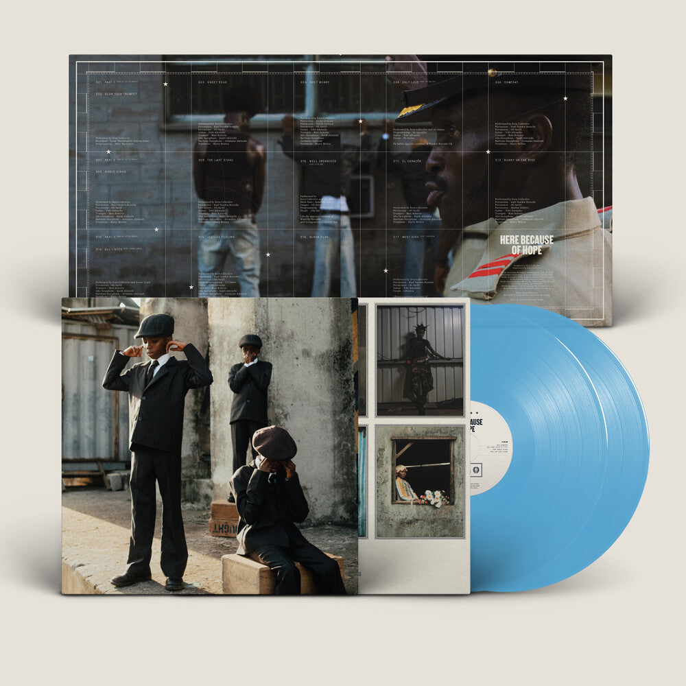 the album cover for Ezra Collective - Here Because Of Hope [Translucent Blue]