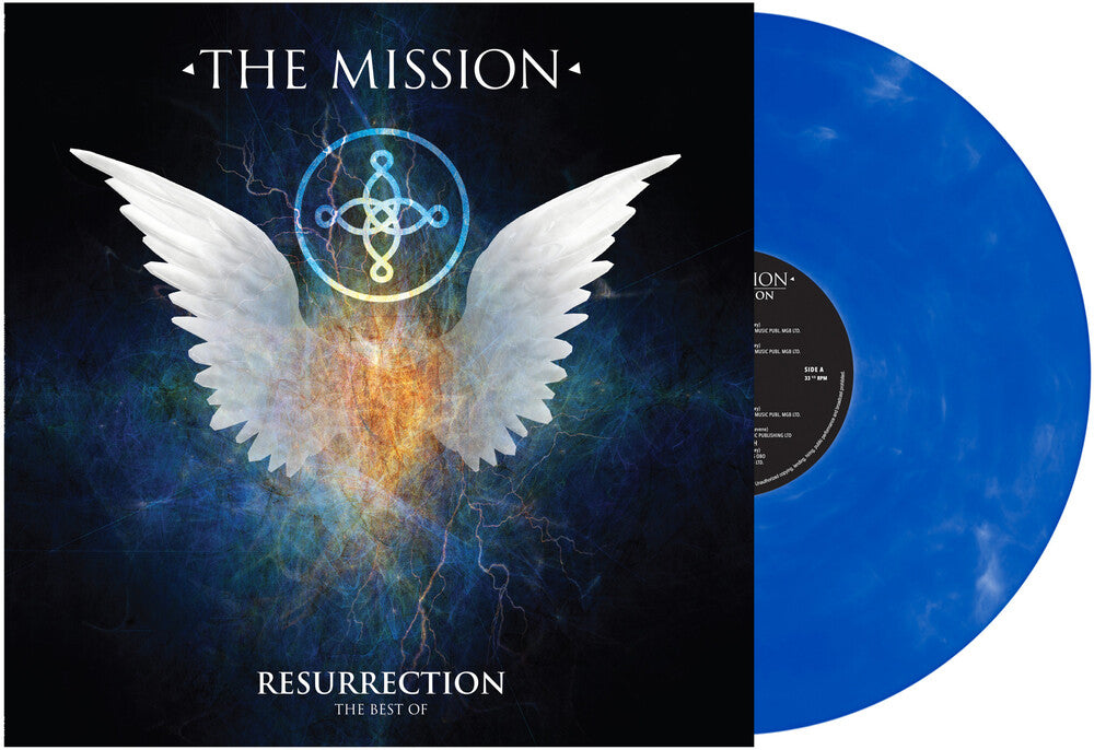 the album cover for The Mission - Resurrection - The Best Of [Blue &amp; White Marble]
