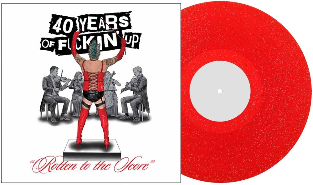 the album cover for Fat Mike - Rotten to the Score: The 40 Years of Fuckin' Up Original Score  [Transparent Red with Silver Glitter ]