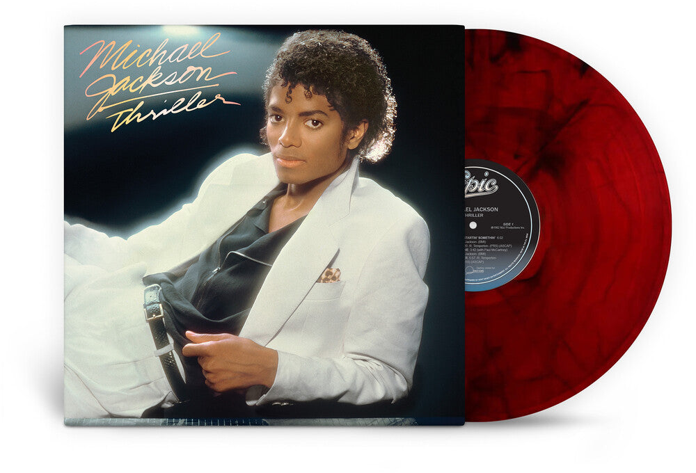 the album cover for Michael Jackson - Thriller - 2026 [Red &amp; Black Marble]