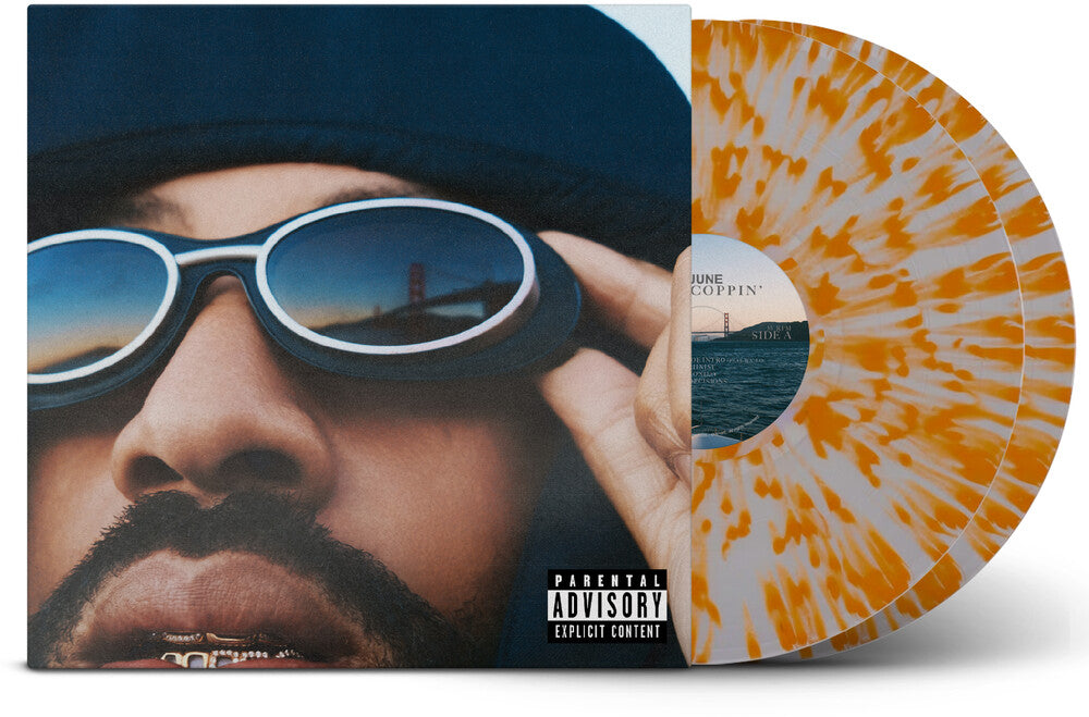 the album cover for Larry June - Who Coppin [Indie Exclusive Clear & Orange Splatter]